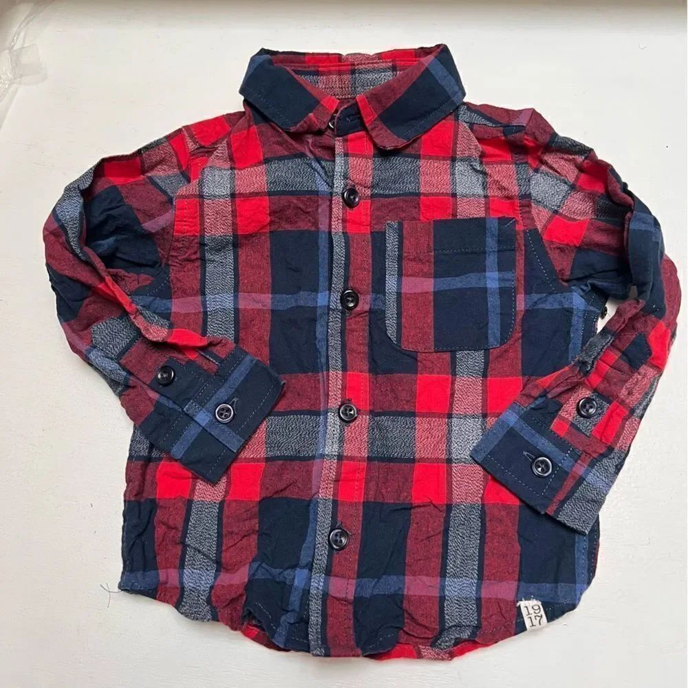 Sovereign Code Cotton Plaid Long Sleeve Shirt for Baby Boy 6-12 Months Old EUC
